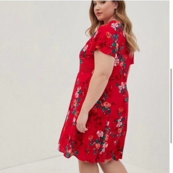 Torrid Red Gauzy Floral Skater Dress - Picture 5 of 9